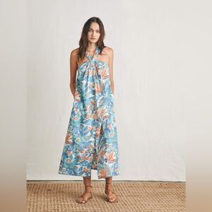 Faherty Bay Twist Dress Paradise Blossom Floral Front Slit Sleeveless Size XL